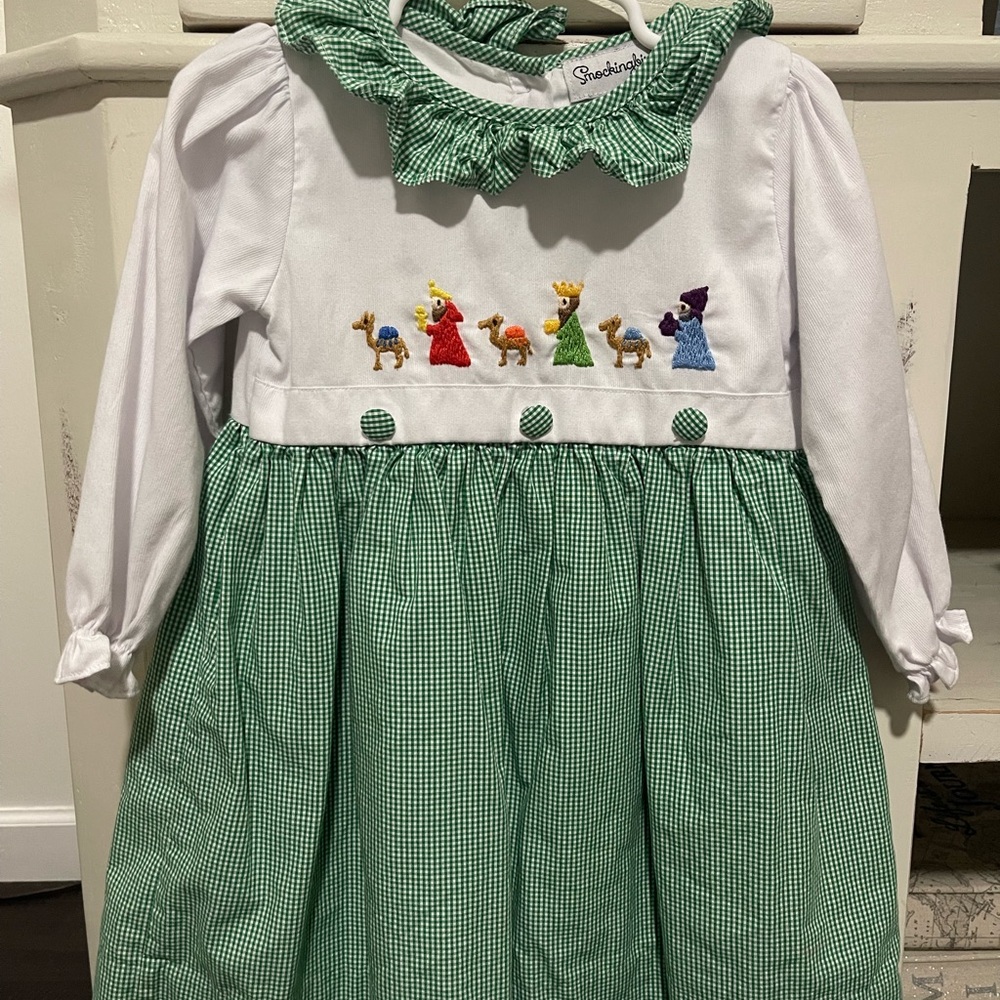 Smockingbird Green and White Dress Christmas dress